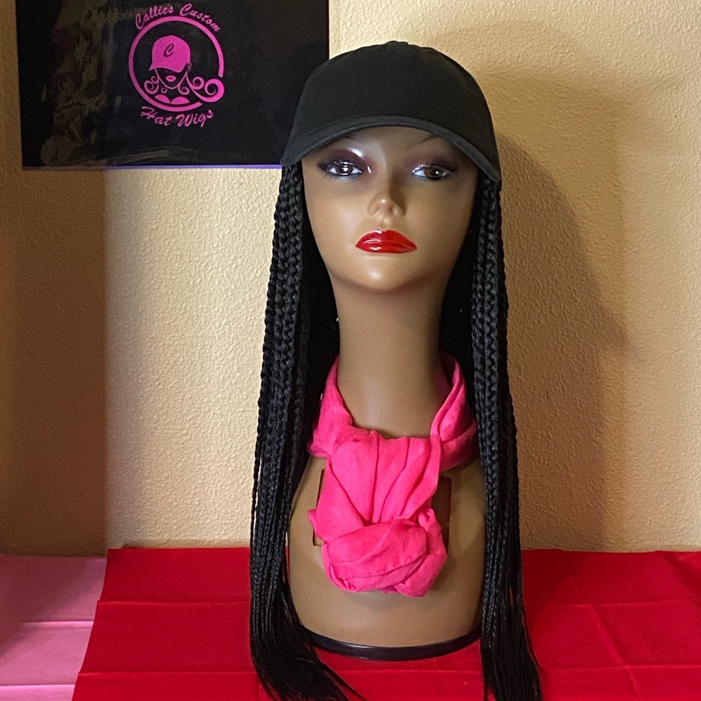 New black adjustable hat small box braids
